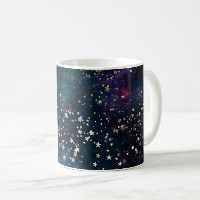Blue and Gold Under the Stars Night Sky Coffee Mug (Front Right)