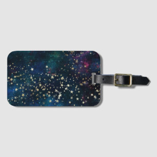 Blue and Gold Under the Stars Night Sky Luggage Tag