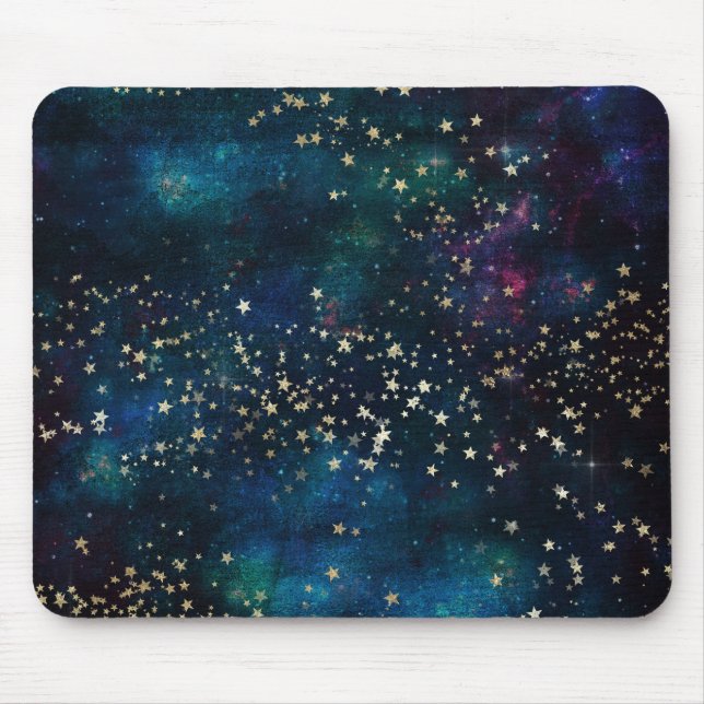 Blue and Gold Under the Stars Night Sky Mouse Mat (Front)