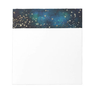 Blue and Gold Under the Stars Night Sky Notepad