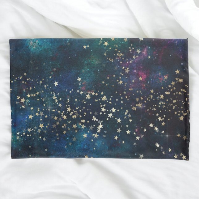 Blue and Gold Under the Stars Night Sky Pillowcase (Creator Uploaded)
