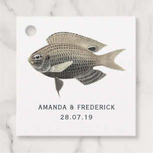Blue and Gold Vintage Nautical Wedding Fish Favour Tags