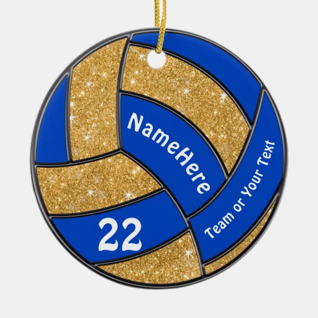 Blue and Gold Volleyball Ornament Personalised (Front)