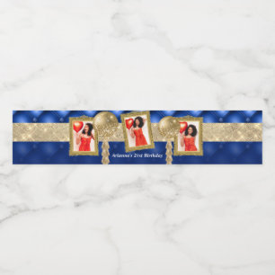 Blue and Gold Water Label with Pictures