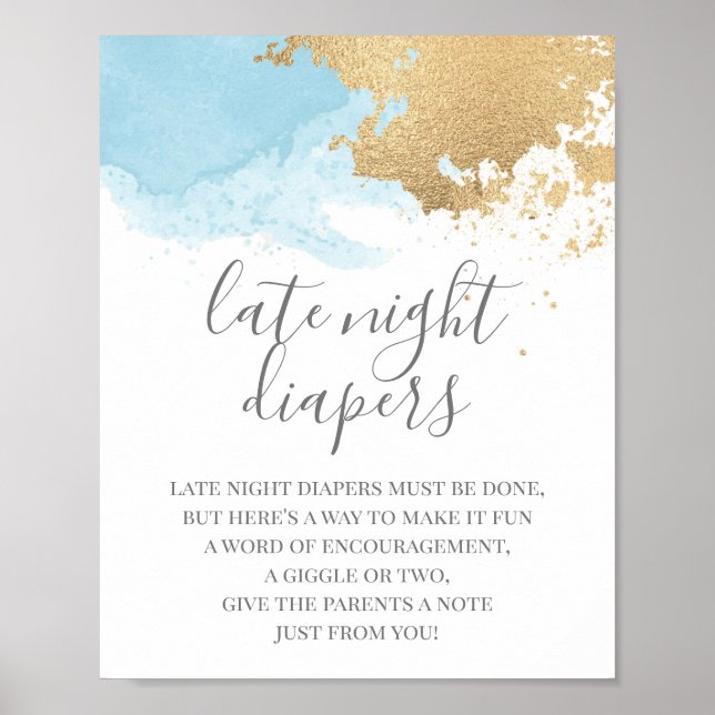 Blue and Gold Watercolor Baby Shower Sign (Front)