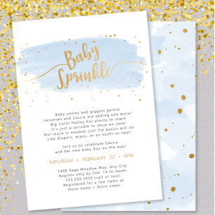 Blue and Gold Watercolor Boy Baby Sprinkle Invitation