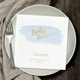 Blue and Gold Watercolor Boy Baby Sprinkle Napkin