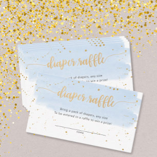 Blue and Gold Watercolor boy diaper raffle ticket Enclosure Card