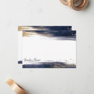 Blue and gold watercolor brushstrokes personalised card