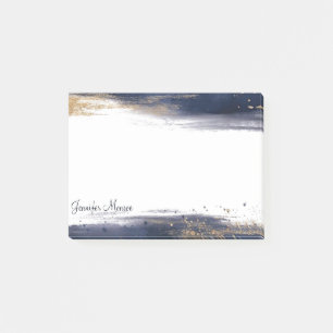 Blue and gold watercolor brushstrokes personalised post-it notes