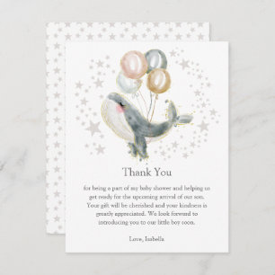 Blue and Gold Watercolor Cute Whale Thank You Card