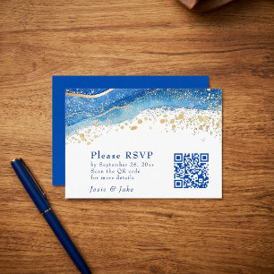 Blue and Gold Watercolor QR code Enclosure Card