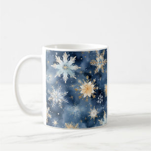 Blue and gold watercolor snowflake  coffee mug