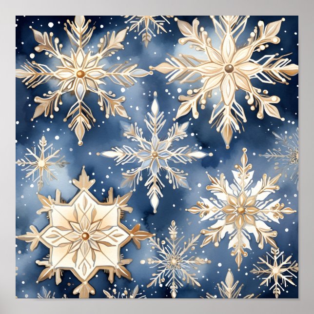 blue and gold watercolor snowflake print (Front)