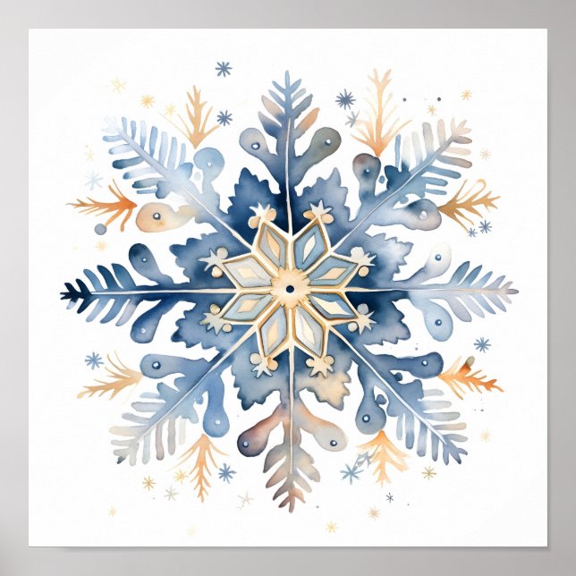 blue and gold watercolor snowflake print (Front)
