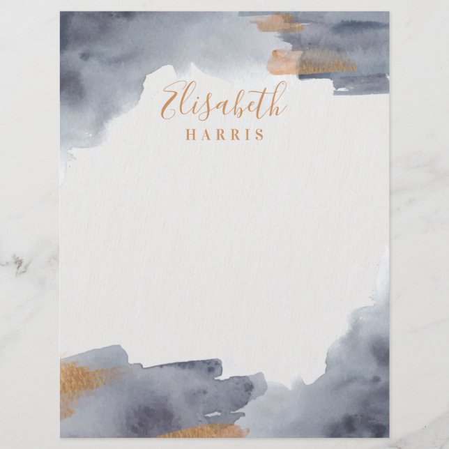 Blue and Gold Watercolor Swash Custom Letterhead (Front)