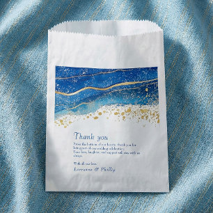 Blue and Gold Watercolor Wedding Thank You card Favour Bags