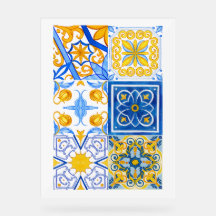 Blue and Gold Watercolour Tile Pattern – Mediterra