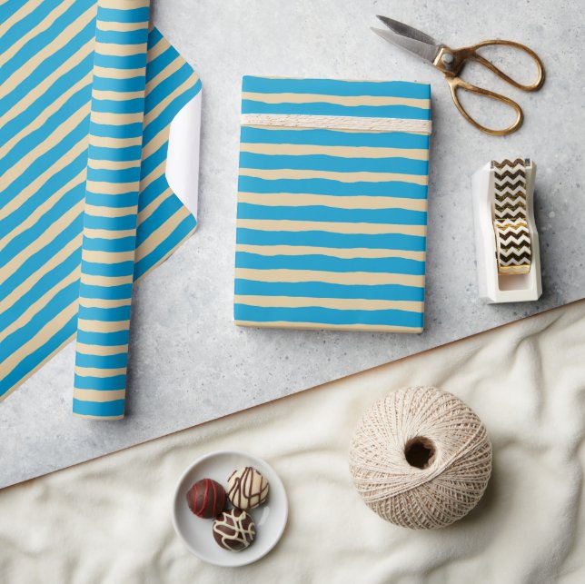 Blue and gold wave style stripes wrapping paper (Crafts)