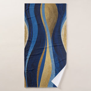 Blue and Gold Waves Bath Towel