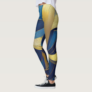 Blue and Gold Waves Leggings