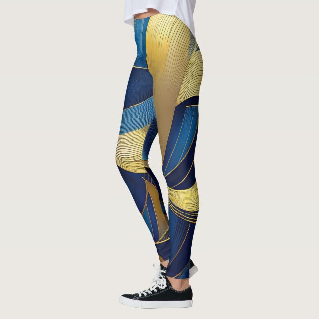 Blue and Gold Waves Leggings (Left)