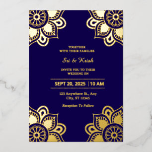 Blue And Gold Wedding Foil Invitation