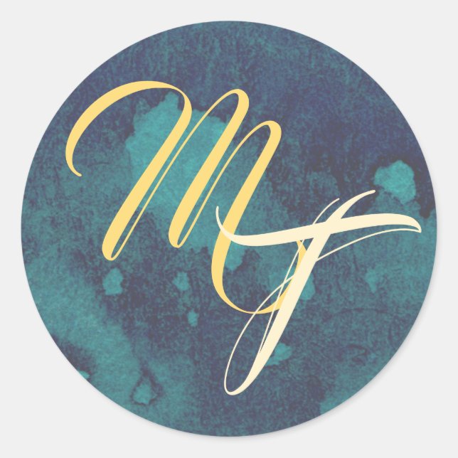 Blue and Gold Wedding Monogram Envelope Seal (Front)