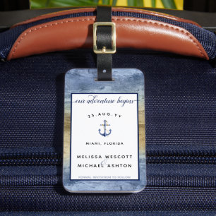 Blue and Gold Wedding Save the Date Luggage Tag