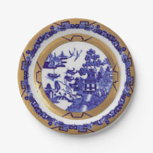 Blue and Gold Willow Pattern Paper Plate