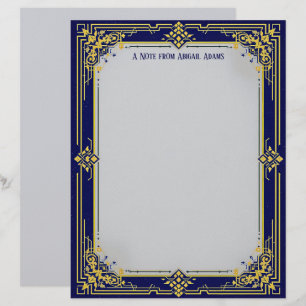 Blue and Gold with Blue Center Stationery Paper Custom Letterhead