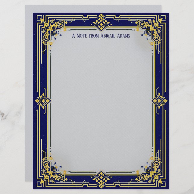Blue and Gold with Blue Center Stationery Paper Custom Letterhead (Front/Back)