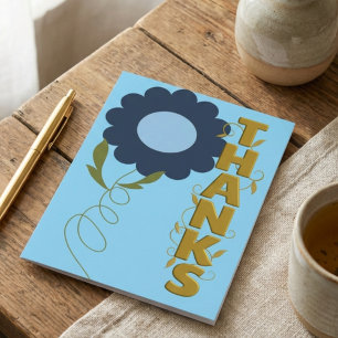 Blue and Gold With Navy Flower Thank You Card