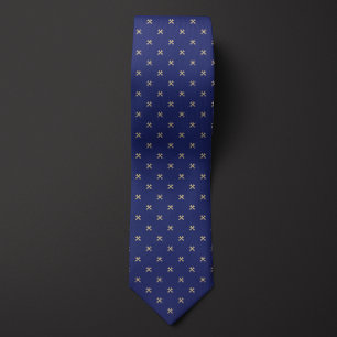 Blue and Gold Wrench Pattern Tie