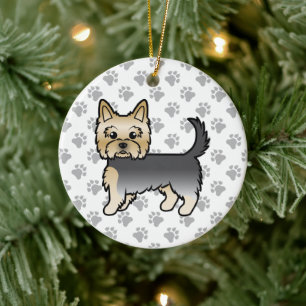 Blue And Gold Yorkshire Terrier Cartoon Dog & Paws Ceramic Tree Decoration