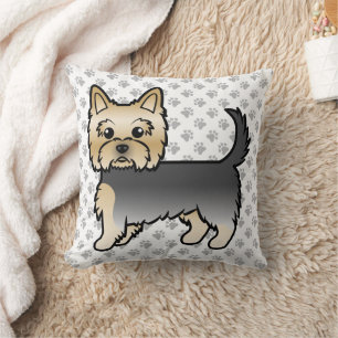 Blue And Gold Yorkshire Terrier Cartoon Dog & Paws Cushion