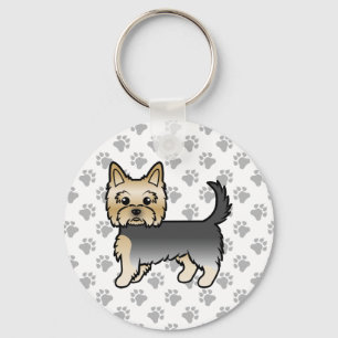Blue And Gold Yorkshire Terrier Cartoon Dog & Paws Key Ring