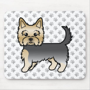 Blue And Gold Yorkshire Terrier Cartoon Dog & Paws Mouse Mat