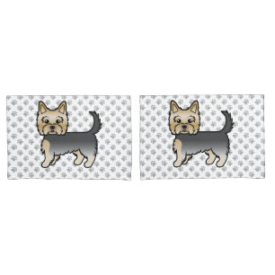 Blue And Gold Yorkshire Terrier Cartoon Dog & Paws Pillowcase
