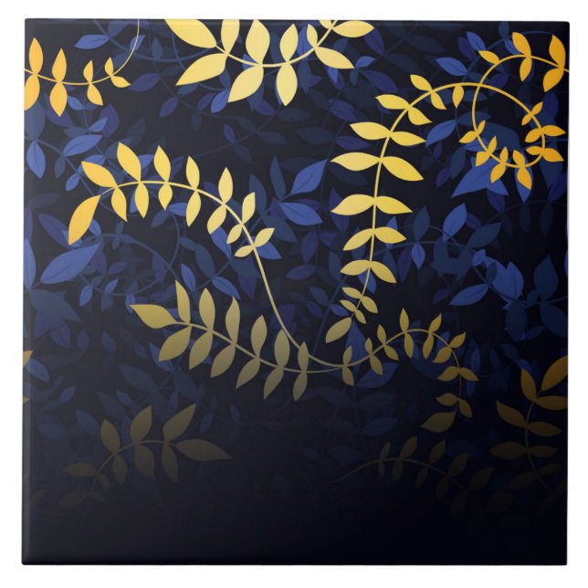 Blue and Golde Leaves Tile (Front)