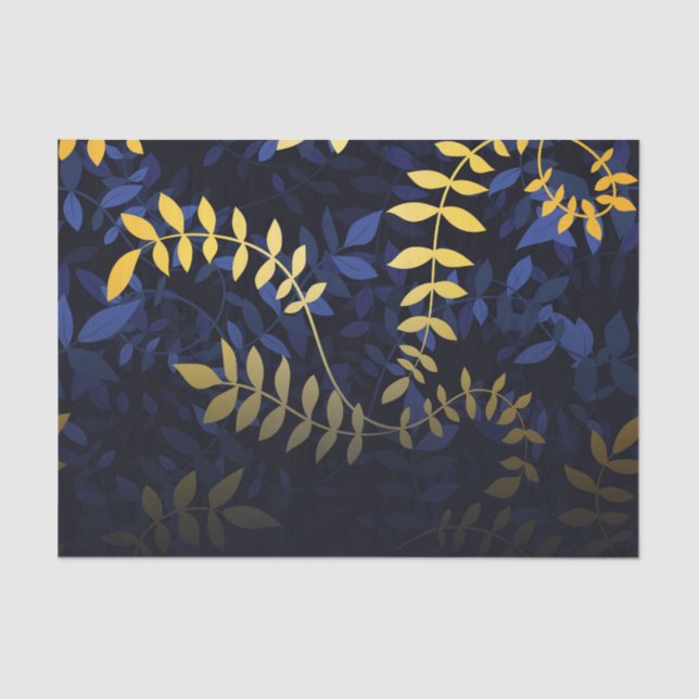 Blue and Golde Leaves Tissue Paper (Front)