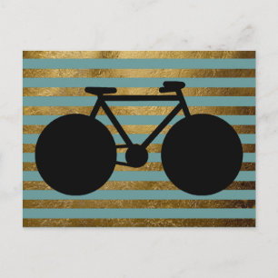 blue and golden colour striped black bicycle postcard