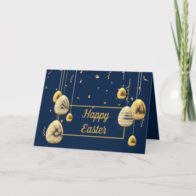 Blue and Golden Easter Eggs Greeting Card (Front)