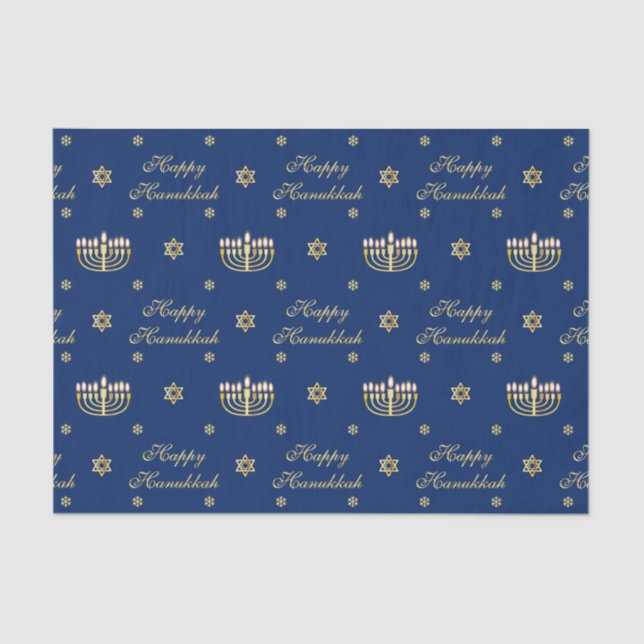 Blue and Golden Happy Hanukkah Tissue Paper (Front)