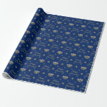 Blue and Golden Happy Hanukkah Wrapping Paper<br><div class="desc">Here we have a lovely wrapping paper that features a beautiful metallic gold menorah, Star of David and snowflakes with the words "Happy Hanukkah" on a dark winter blue coloured background. This paper is available in multiple sizes and is a match to other wrapping papers, tissue papers, gift bags and...</div>