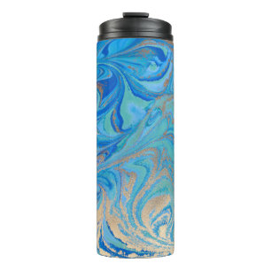 Blue and golden liquid texture thermal tumbler