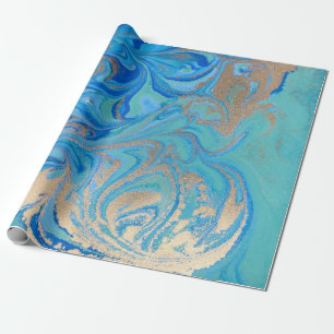 Blue and golden liquid texture wrapping paper