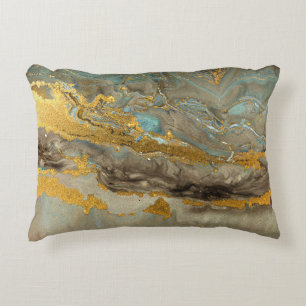 Blue and golden marble pattern decorative cushion