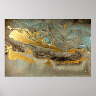 Blue and golden marble pattern poster