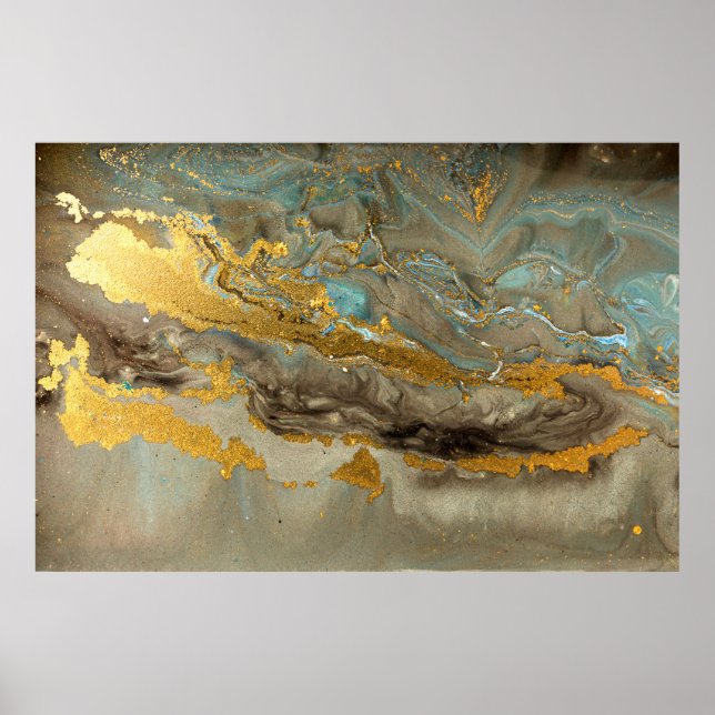 Blue and golden marble pattern poster (Front)